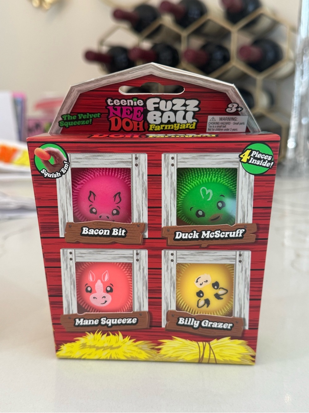 Teenie Nee Doh Fuzz Ball Farmyard 4-Pack - Pink, Green, Red, Yellow